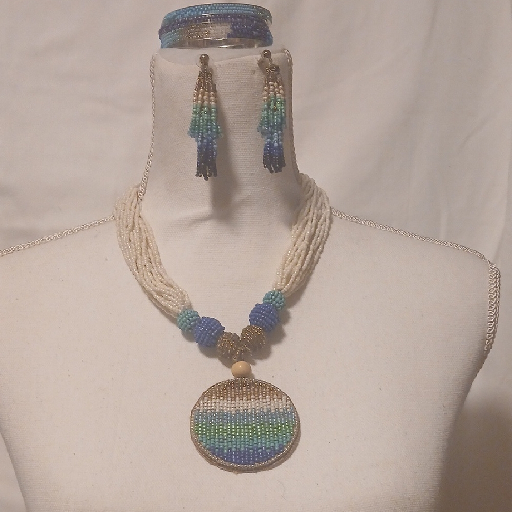 CHICOS Multicolor Beaded Necklace and Earring Set
